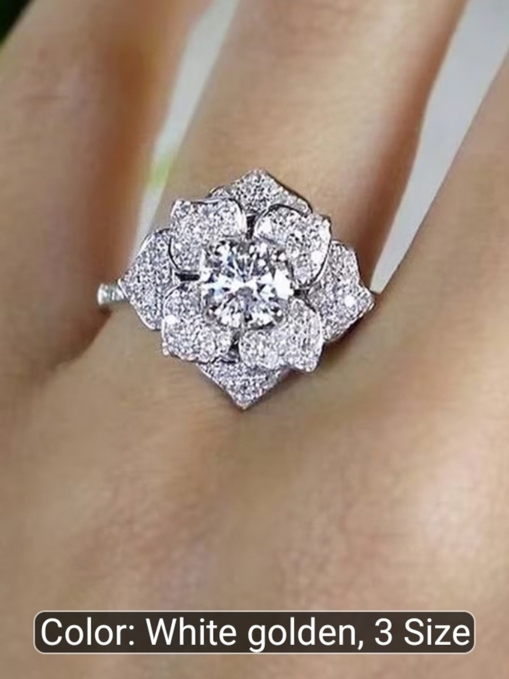 Stainless steel 999. Silver Ring. Moissanite Flower stone. Versatile Wear Style.